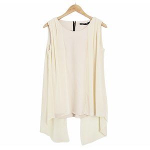 Tianzhien Cream Sleeveless Blouse With Flowy Sheer Split Cape Shoulder Overlay